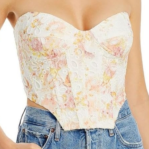 Bardot White Pastel Floral Embroidered Lila Underwire Cropped Bustier Size 8 - Picture 1 of 9
